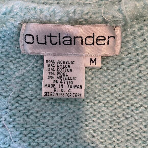 Vintage Mint Green Silver Swirls Bejeweled Collared Granny Sweater - Women's M - Picture 4 of 5